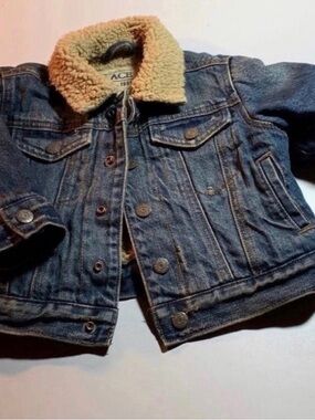 The Children's Place Dark Blue Denim Jacket with Cream Sherpa Collar